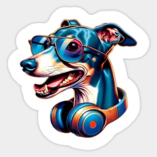 Italian Greyhound Smiling DJ in Vibrant Japanese Art Sticker